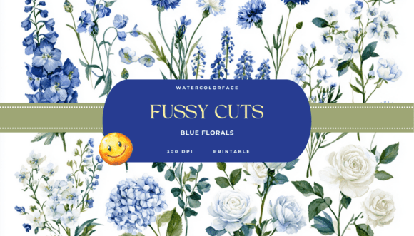 Download Blue Floral Bridal Watercolor Fussy Cuts - Premium Bundle